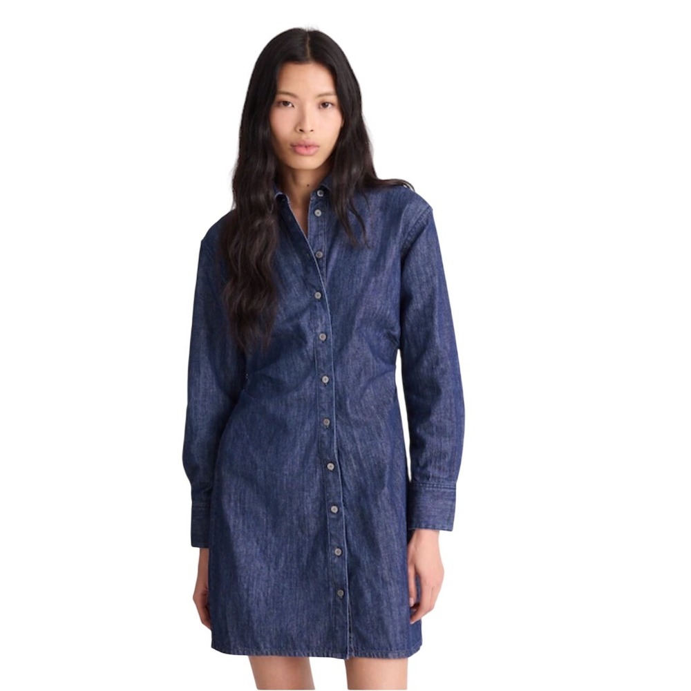 Polo Ralph Lauren Womens Denim Shirt Dress button Blue Long Sleeve slim fit Sz 8